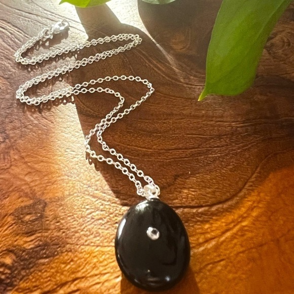 Black Onyx CZ Diamond Sterling Silver Necklace - Picture 2 of 3